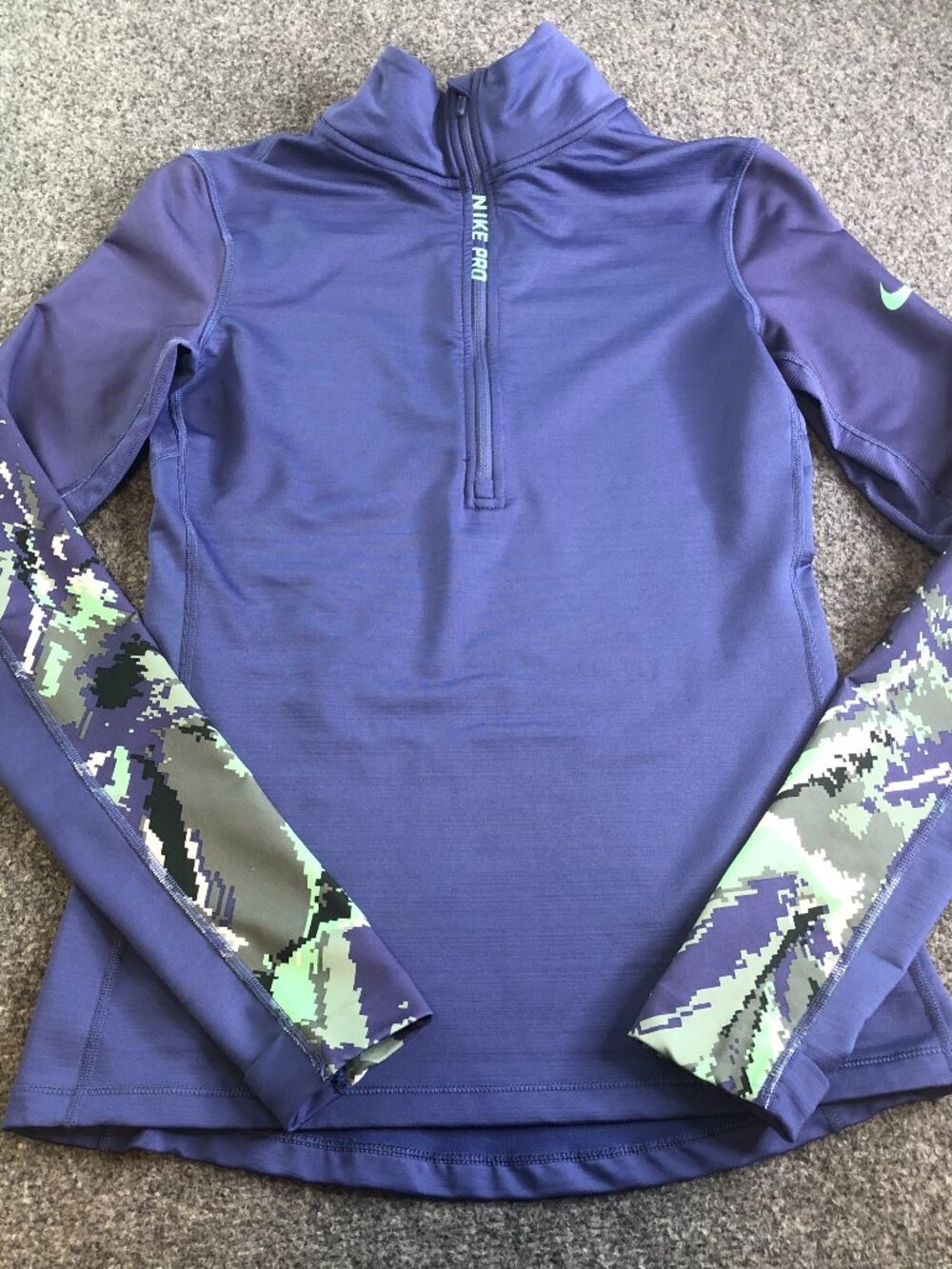 Nike Pro Combat 1/4 Zip Pullover Womens Small Blue Hyperwarm Compression Running